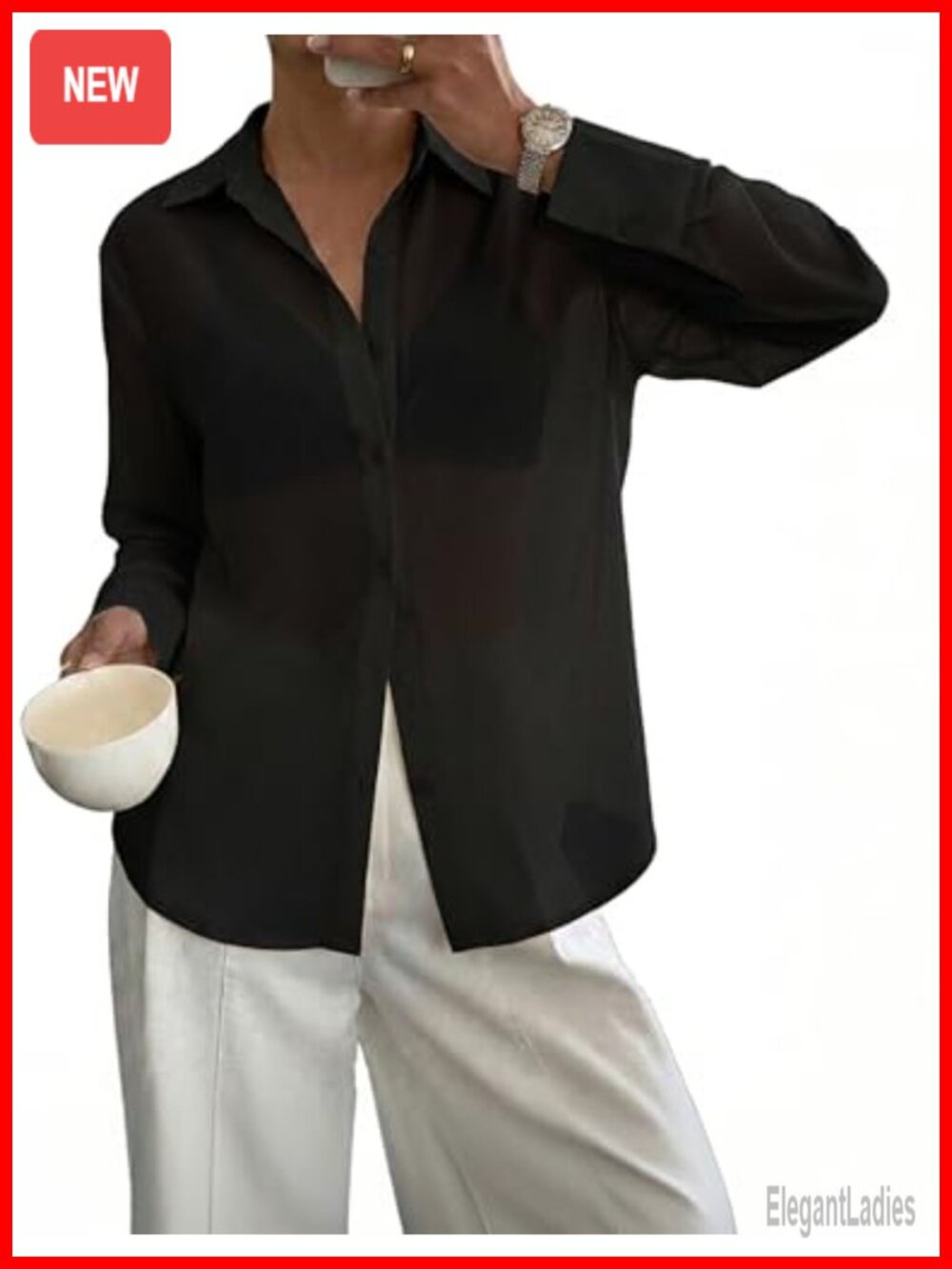 Sheer Button Down Blouse Long Sleeve See Through Cover Up